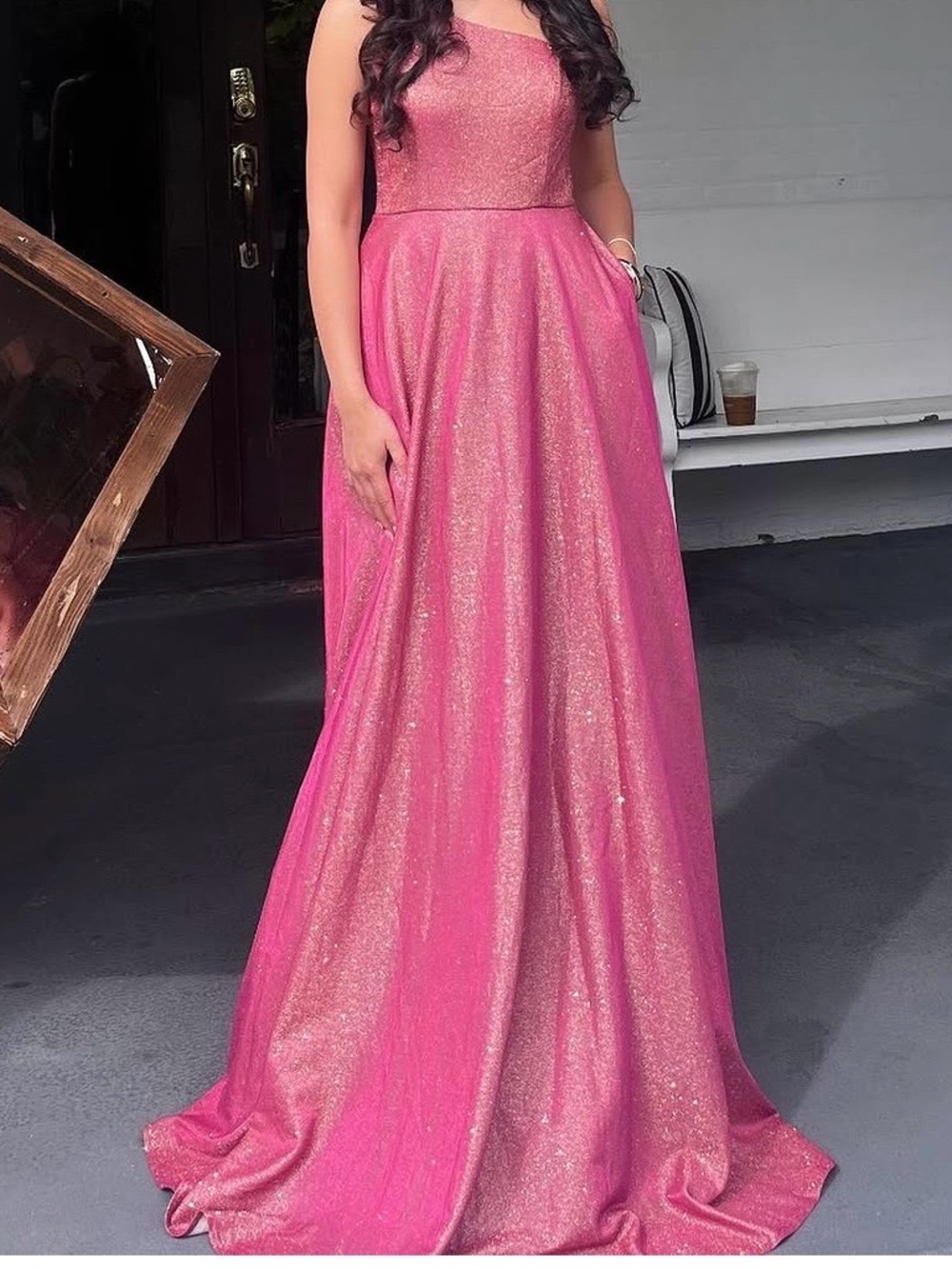 Fashion Nova Shimmery Hot Pink Strapless Prom Gown- worn once. Like brand new